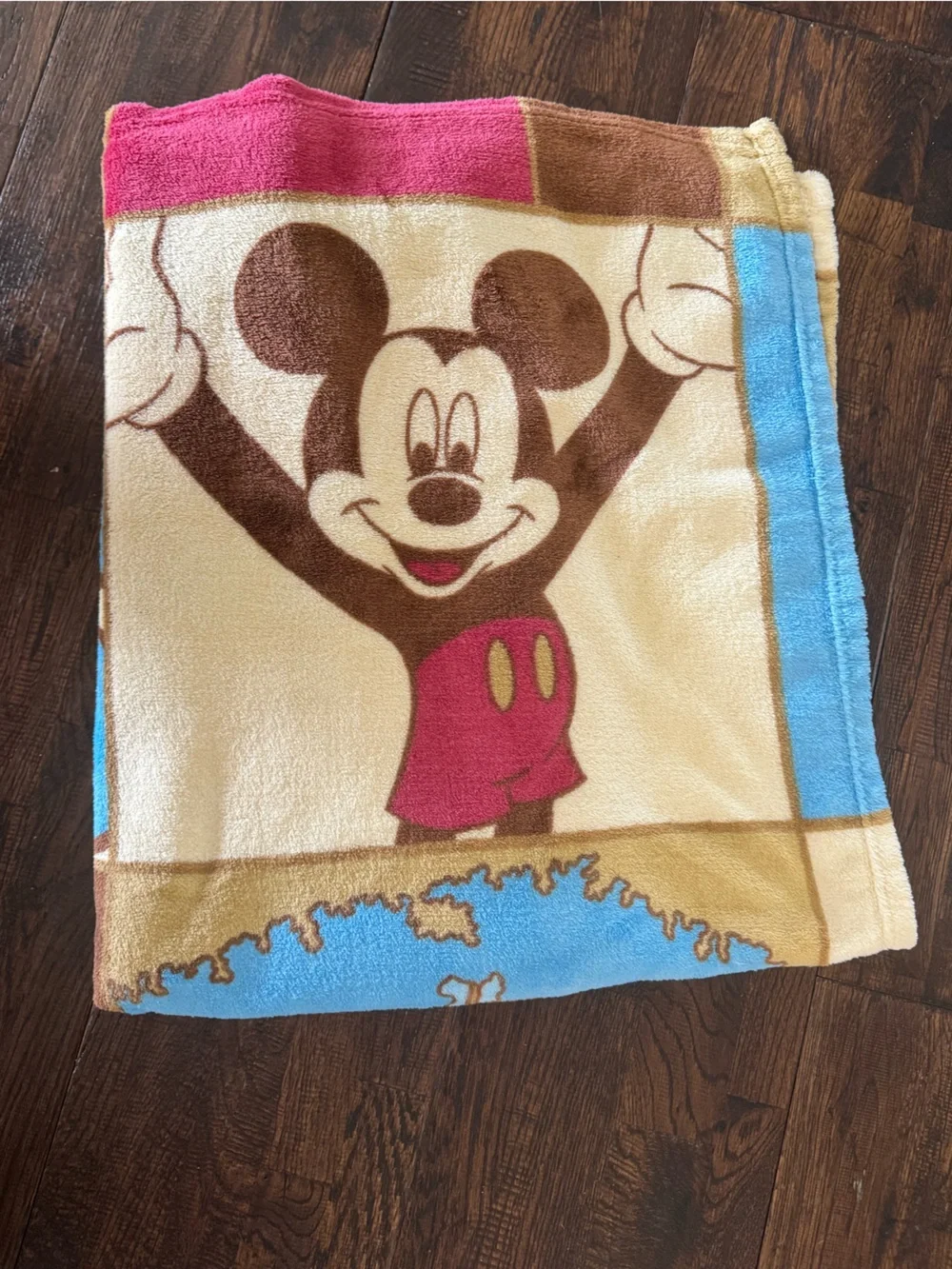 Disney Parks Vintage Patchwork Throw Blanket – Blue, Tan, Brown, Burgundy